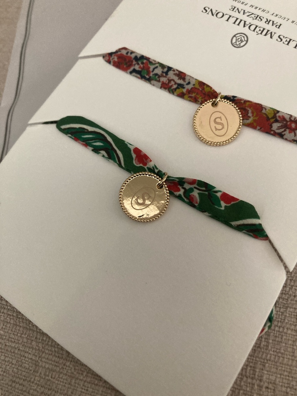 New Sezane Gold Charm Floral Ribbon Bracelets (Green, Red, Multicolor)
